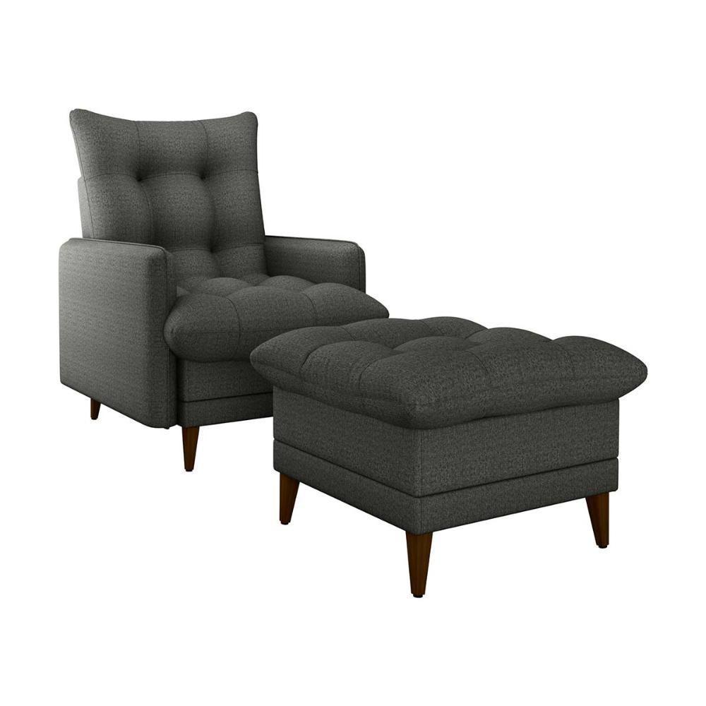 Poltrona De Amamentação Com Puff Montreal Matrix Linho Chumbo - 1