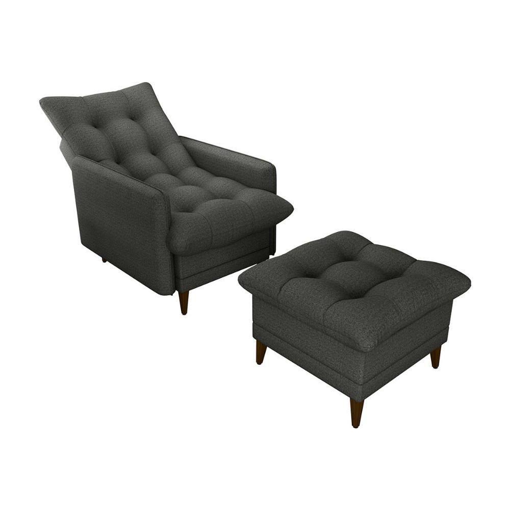 Poltrona De Amamentação Com Puff Montreal Matrix Linho Chumbo - 2