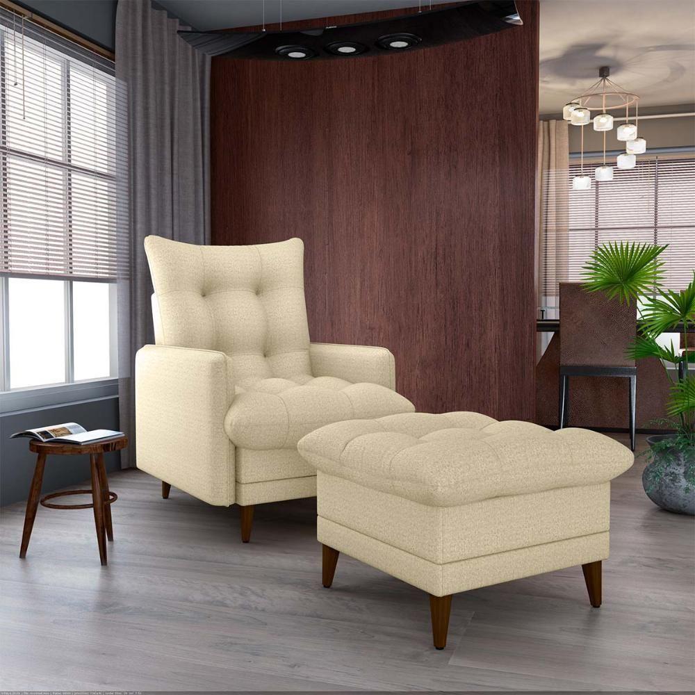 Poltrona De Amamentação Com Puff Montreal Matrix Linho Bege - 8