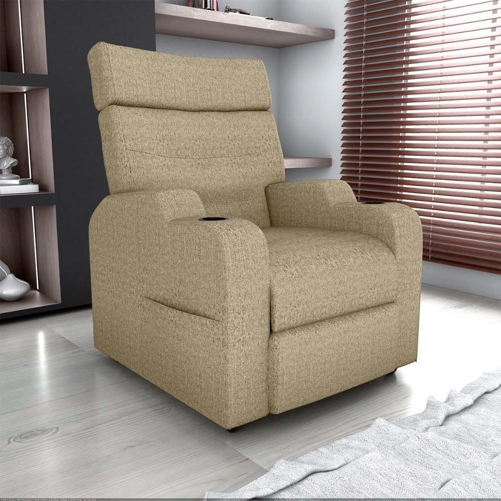 Poltrona Reclinável Do Papai Com Porta Copos Porta Controle Toro Matrix Linho Bege - 2