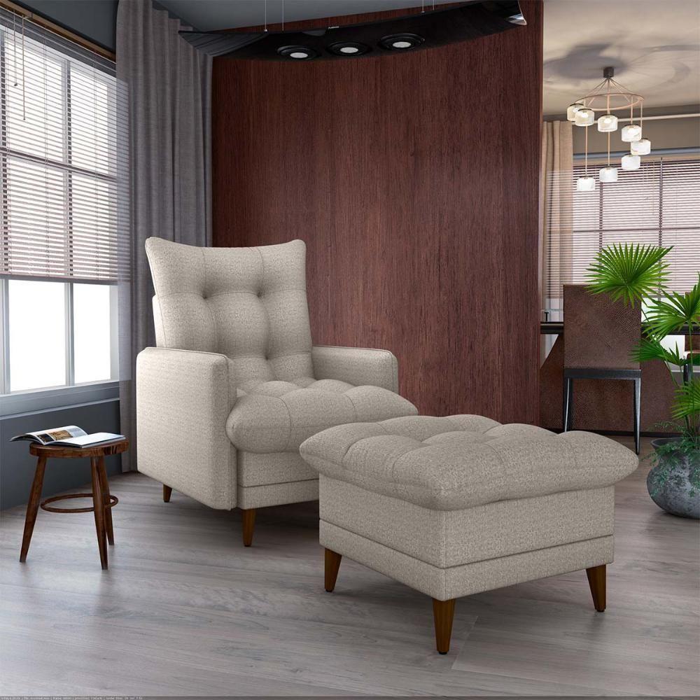 Poltrona De Amamentação Com Puff Montreal Matrix Linho Cinza - 9