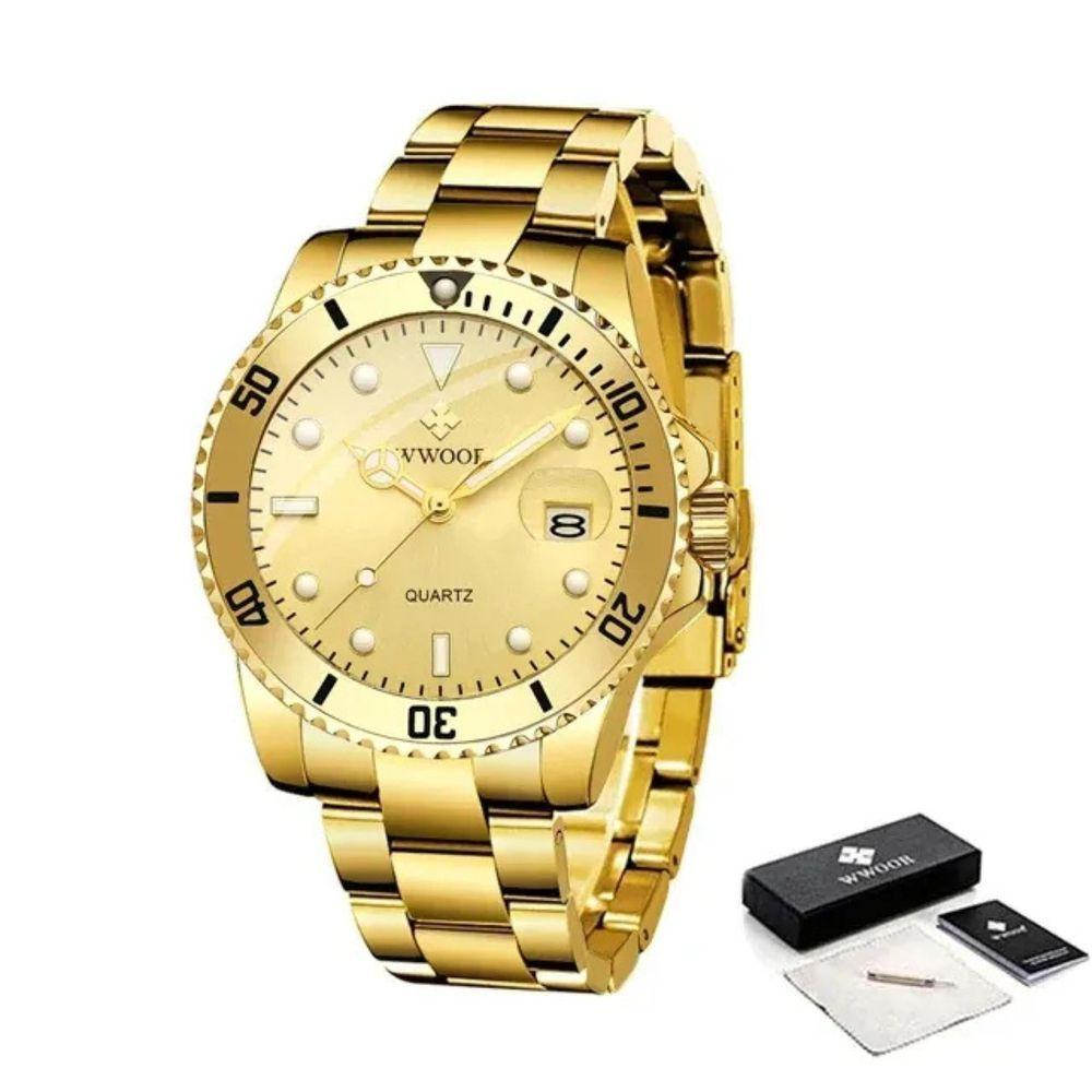 Relógio Impermeável Aço Inoxidável De Quartzo, Top 8878 Dourado - 1
