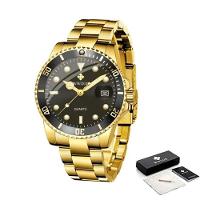 Relógio Impermeável Aço Inoxidável De Quartzo, Top 8878 Dourado Preto - 1