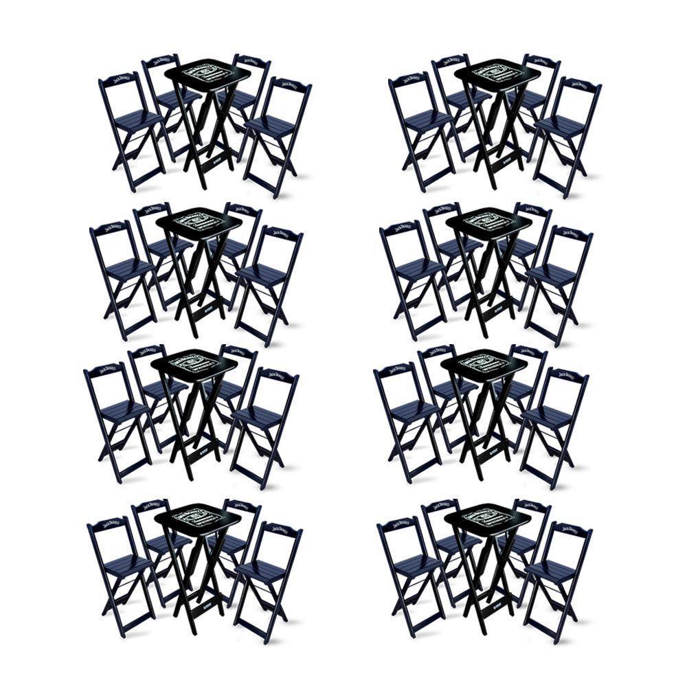 Kit 8 Conjuntos De Mesa Bistrô Dobrável Jack Daniel's Com 4 Banquetas De Madeira Preta - 1