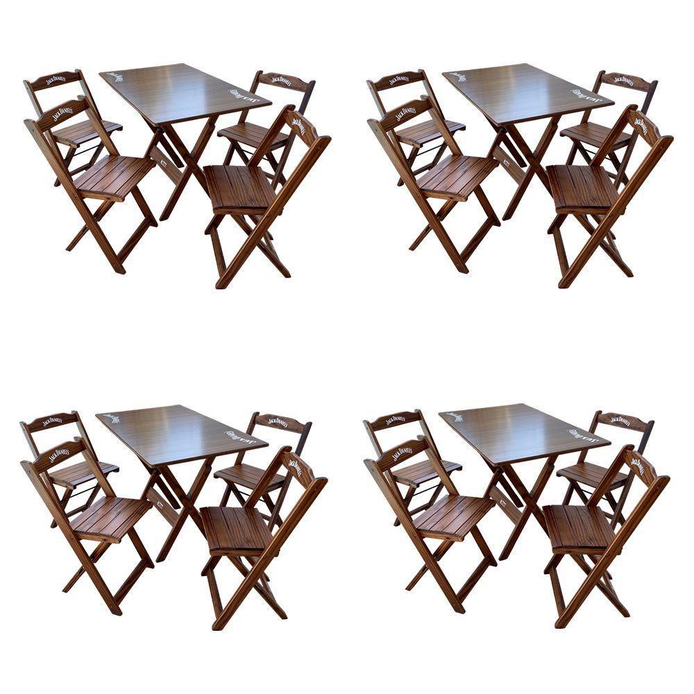 Kit 4 Conjuntos Mesa Dobrável Madeira 110x70 Com 4 Cadeiras Personalizada Jack Imbuia - Tarimatã - 1
