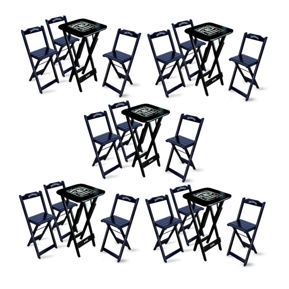 Kit 5 Conjuntos De Mesa Bistrô Dobrável Jack Daniel's Com 3 Banquetas De Madeira Preta - 1