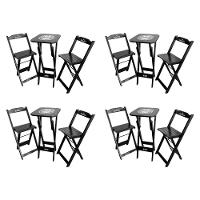 Kit 4 Conjuntos Bistrô Mesa Com 2 Banquetas Dobráveis De Madeira Personalizada Hei - Preta - 1