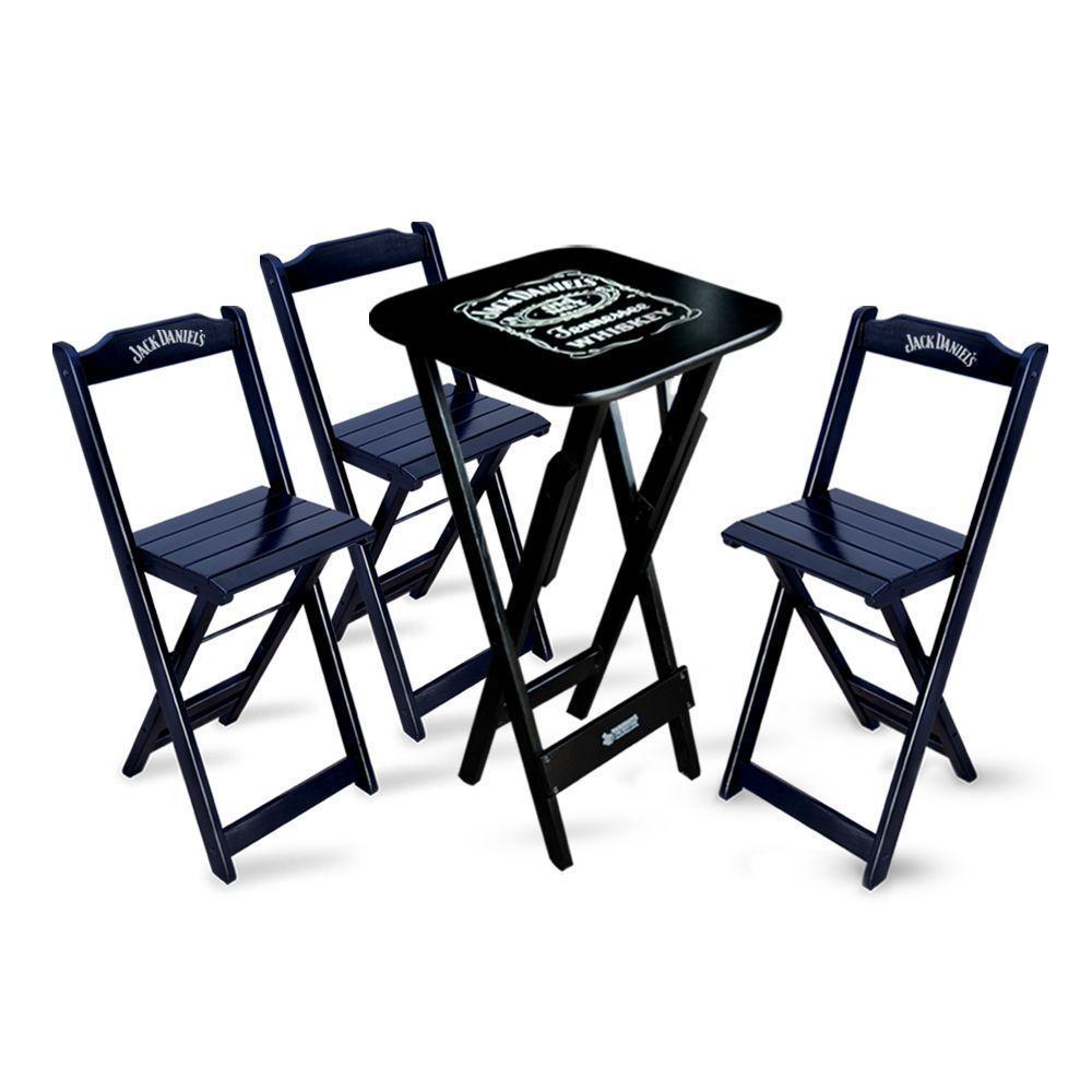 Conjunto De Mesa Bistrô Dobrável Jack Daniel's Com 3 Banquetas De Madeira Preta - 1