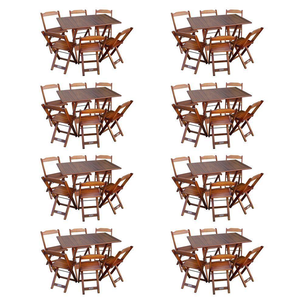 Kit 8 Conjuntos De Mesa Dobráveis De Madeira 70x110cm Com 6 Cadeiras Imbuia - 1
