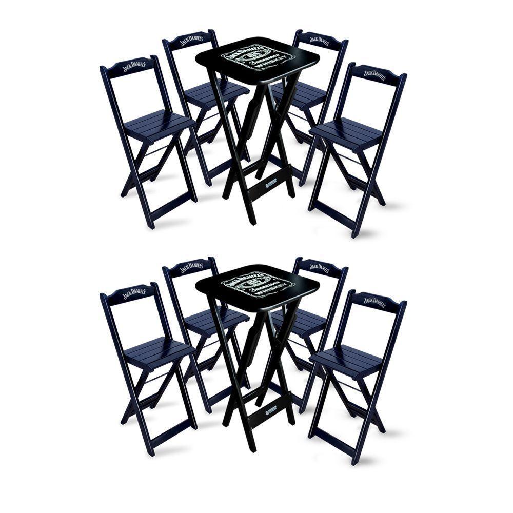 Kit 2 Conjuntos De Mesa Bistrô Dobrável Jack Daniel's Com 4 Banquetas De Madeira Preta - 1