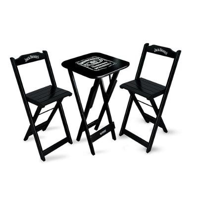 Conjunto De Mesa Bistrô Dobrável Jack Daniel's Com 2 Banquetas De Madeira Preta