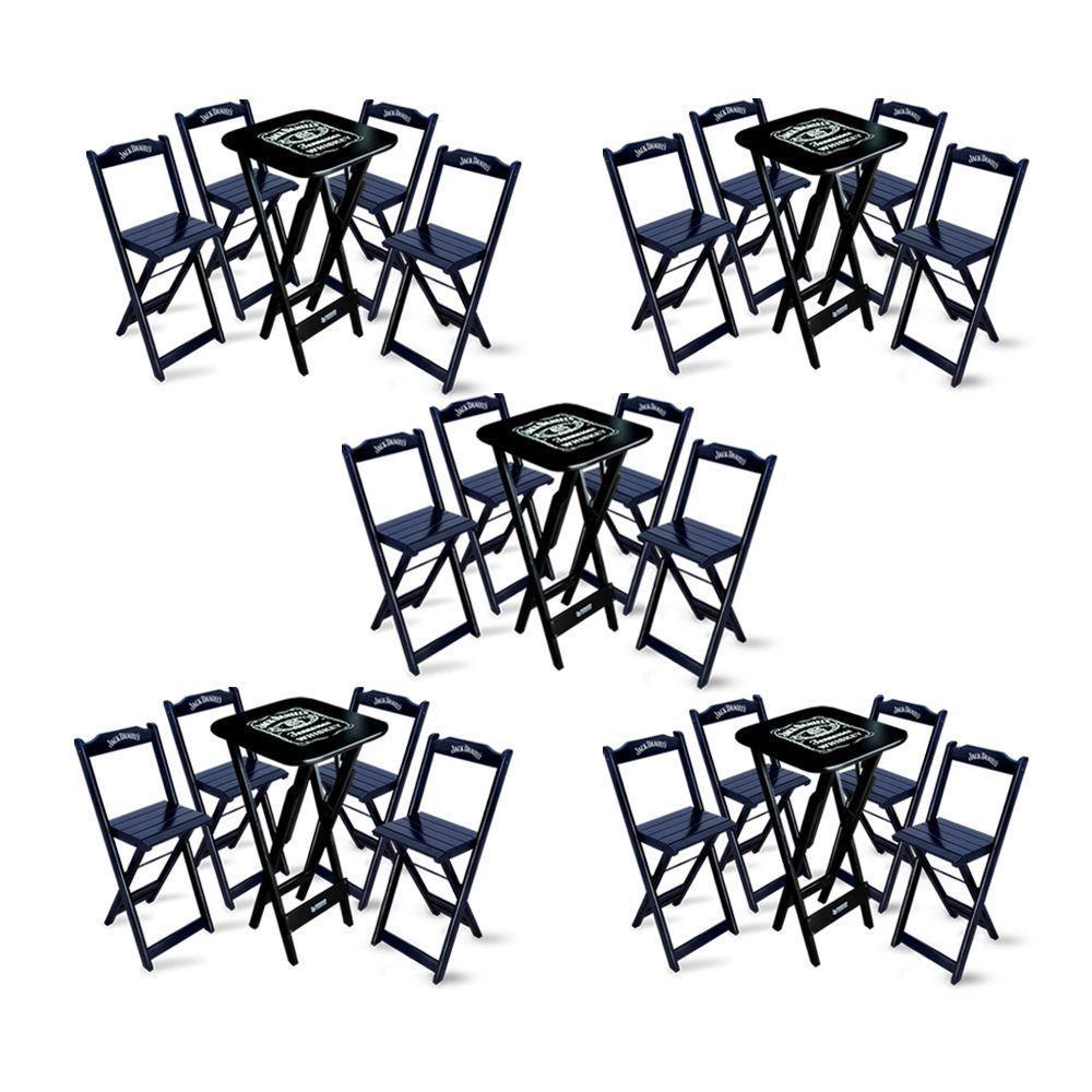 Kit 5 Conjuntos De Mesa Bistrô Dobrável Jack Daniel's Com 4 Banquetas De Madeira Preta - 1