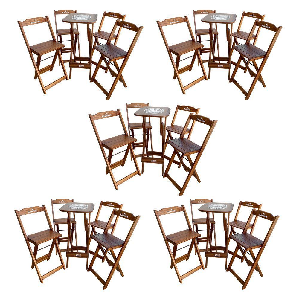 Kit 5 Conjuntos Bistrô Mesa Com 4 Banquetas Dobráveis De Madeira Personalizada Hei - Imbuia - 1
