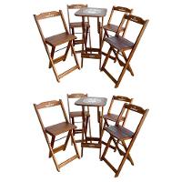 Kit 2 Conjuntos Bistrô Mesa Com 4 Banquetas Dobráveis De Madeira Personalizada Hei - Imbuia - 1