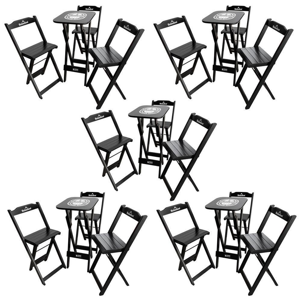 Kit 5 Conjuntos Bistrô Mesa Com 3 Banquetas Dobráveis De Madeira Personalizada Hei - Preta - 1
