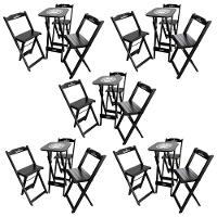 Kit 5 Conjuntos Bistrô Mesa Com 3 Banquetas Dobráveis De Madeira Personalizada Hei - Preta - 1