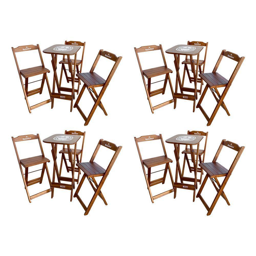 Kit 4 Conjuntos Bistrô Mesa Com 3 Banquetas Dobráveis De Madeira Personalizada Hei - Imbuia - 1