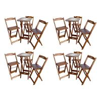 Kit 4 Conjuntos Bistrô Mesa Com 3 Banquetas Dobráveis De Madeira Personalizada Hei - Imbuia - 1