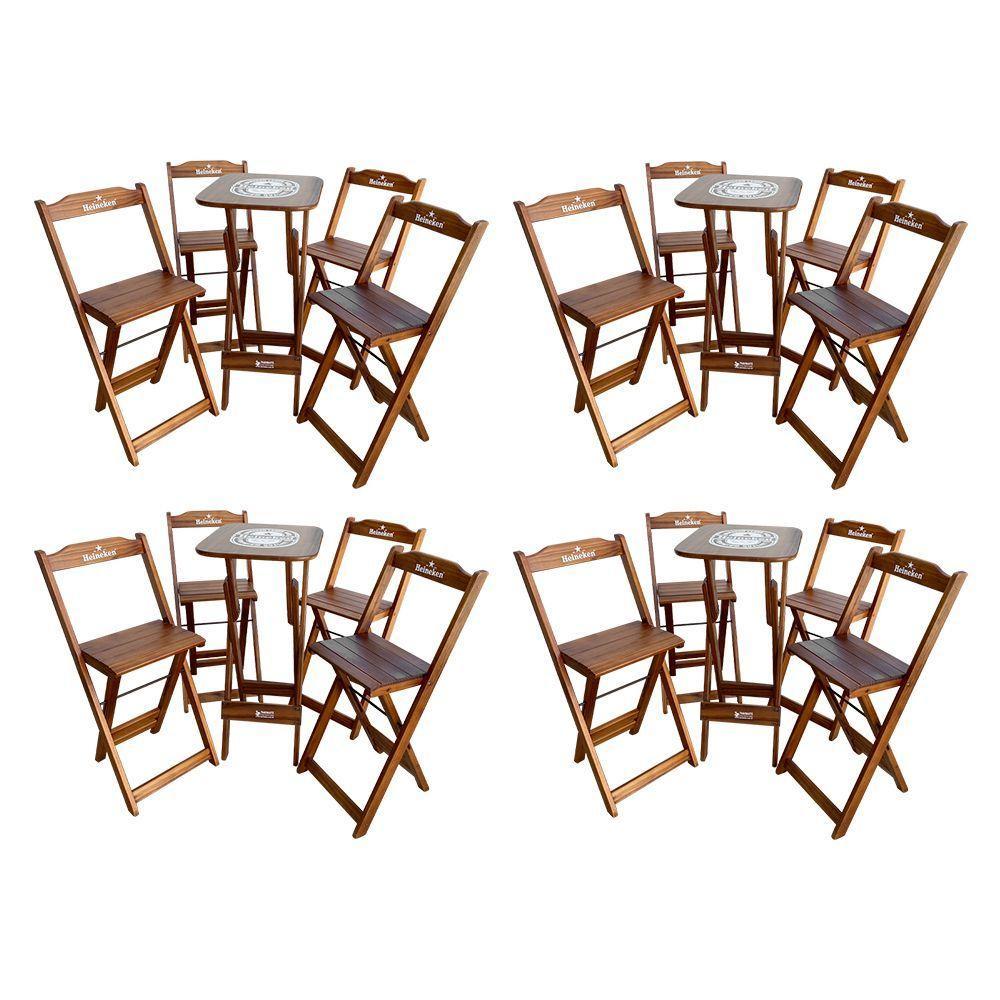 Kit 4 Conjuntos Bistrô Mesa Com 4 Banquetas Dobráveis De Madeira Personalizada Hei - Imbuia - 1