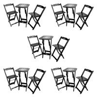 Kit 5 Conjuntos Bistrô Mesa Com 2 Banquetas Dobráveis De Madeira Personalizada Hei - Preta - 1