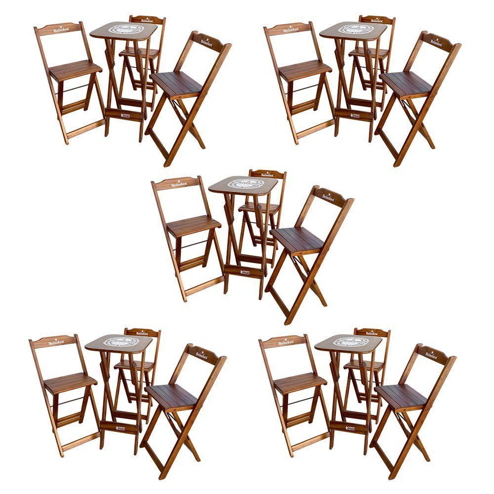 Kit 5 Conjuntos Bistrô Mesa Com 3 Banquetas Dobráveis De Madeira Personalizada Hei - Imbuia - 1