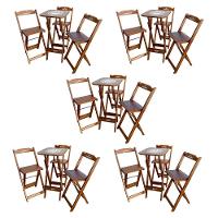 Kit 5 Conjuntos Bistrô Mesa Com 3 Banquetas Dobráveis De Madeira Personalizada Hei - Imbuia - 1