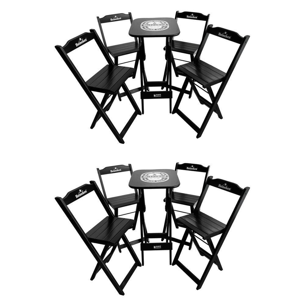 Kit 2 Conjuntos Bistrô Mesa Com 4 Banquetas Dobráveis De Madeira Personalizada Hei - Preta - 1