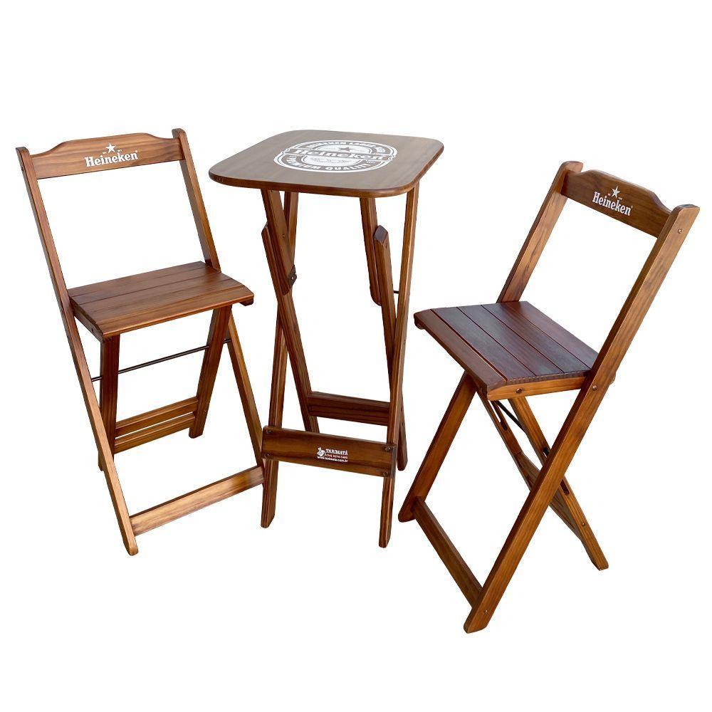 Kit 2 Conjuntos Bistrô Mesa Com 2 Banquetas Dobráveis De Madeira Personalizada Hei - Imbuia - 2