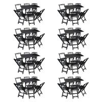 Kit 8 Conjuntos De Mesa Dobráveis De Madeira 70x110cm Com 6 Cadeiras Preta - 1