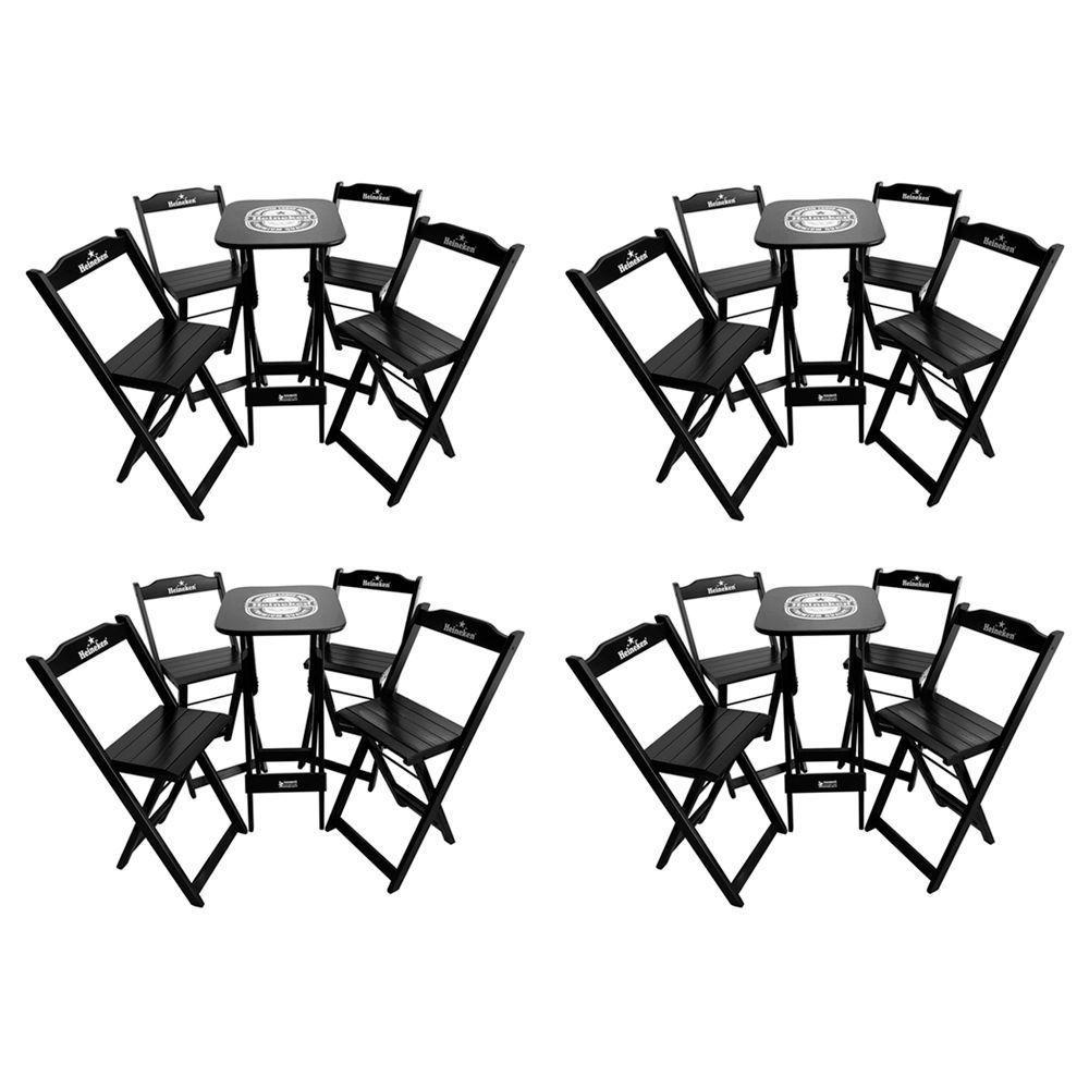 Kit 4 Conjuntos Bistrô Mesa Com 4 Banquetas Dobráveis De Madeira Personalizada Hei - Preta - 1