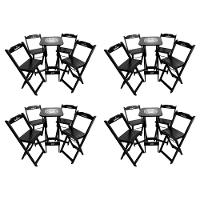 Kit 4 Conjuntos Bistrô Mesa Com 4 Banquetas Dobráveis De Madeira Personalizada Hei - Preta - 1