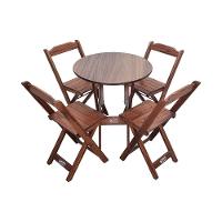 Mesa Dobrável De Madeira Redonda 70cm Com 4 Cadeiras Imbuia - Tarimatã - 1