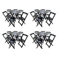 Kit 4 Conjuntos Mesa Dobrável Madeira 110x70 Com 6 Cadeiras Personalizada Jack Preta - Tarimatã - 1