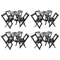 Kit 4 Conjuntos Mesa Dobrável Madeira 70x70 Com 4 Cadeiras Personalizada Jack Preta - Tarimatã - 1