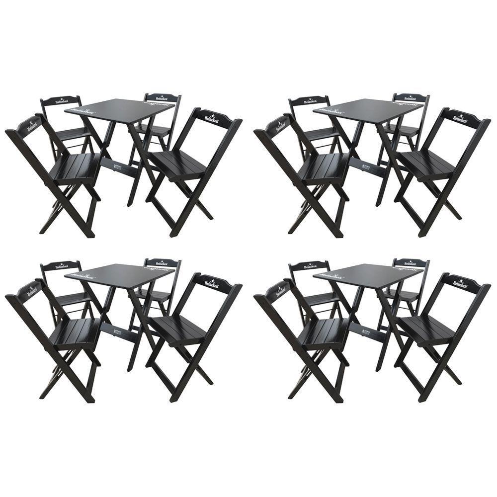 Kit 4 Conjuntos Mesa Dobrável Madeira 70x70 Com 4 Cadeiras Personalizada Hei Preta - Tarimatã - 1