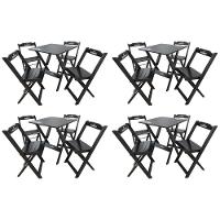 Kit 4 Conjuntos Mesa Dobrável Madeira 70x70 Com 4 Cadeiras Personalizada Hei Preta - Tarimatã - 1