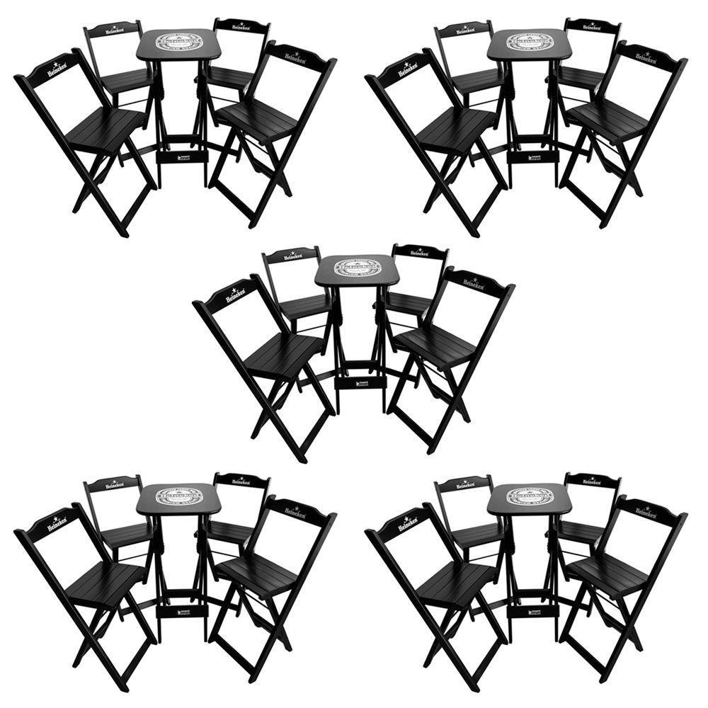 Kit 5 Conjuntos Bistrô Mesa Com 4 Banquetas Dobráveis De Madeira Personalizada Hei - Preta - 1