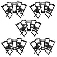 Kit 5 Conjuntos Bistrô Mesa Com 4 Banquetas Dobráveis De Madeira Personalizada Hei - Preta - 1