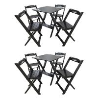 Kit 2 Conjuntos Mesa Dobrável Madeira 70x70 Com 4 Cadeiras Personalizada Hei Preta - Tarimatã - 1