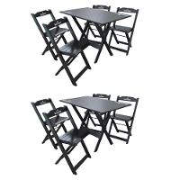 Kit 2 Conjuntos Mesa Dobrável Madeira 110x70 Com 4 Cadeiras Personalizada Hei Preta - Tarimatã - 1