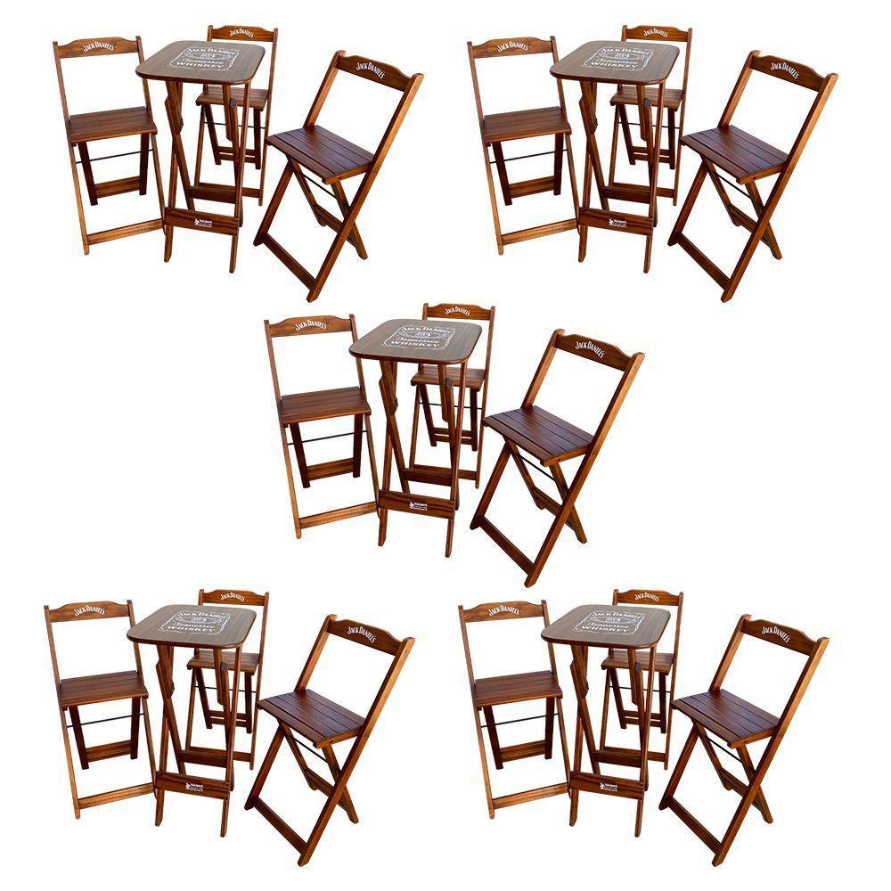 Kit 5 Conjuntos Bistrô Mesa Com 3 Banquetas Dobráveis De Madeira Personalizada Jack - Imbuia - 1
