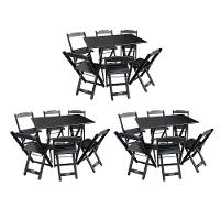 Kit 3 Conjuntos De Mesa Dobráveis De Madeira 70x110cm Com 6 Cadeiras Preta - 1