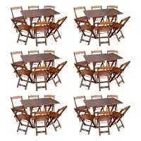 Kit 6 Conjuntos De Mesa Dobráveis De Madeira 70x110cm Com 6 Cadeiras Imbuia - 1
