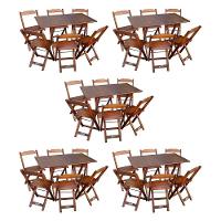 Kit 5 Conjuntos De Mesa Dobráveis De Madeira 70x110cm Com 6 Cadeiras Imbuia - 1