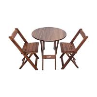 Mesa Dobrável De Madeira Redonda 70cm Com 2 Cadeiras Imbuia - Tarimatã - 1