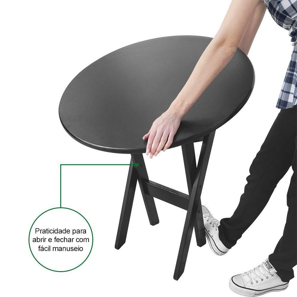 Mesa Dobrável De Madeira Redonda 70cm Com 2 Cadeiras Preta - Tarimatã - 4