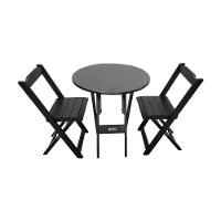 Mesa Dobrável De Madeira Redonda 70cm Com 2 Cadeiras Preta - Tarimatã - 1