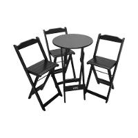 Mesa Bistrô Dobrável De Madeira Redonda Com 3 Banquetas Preta - Tarimatã - 1