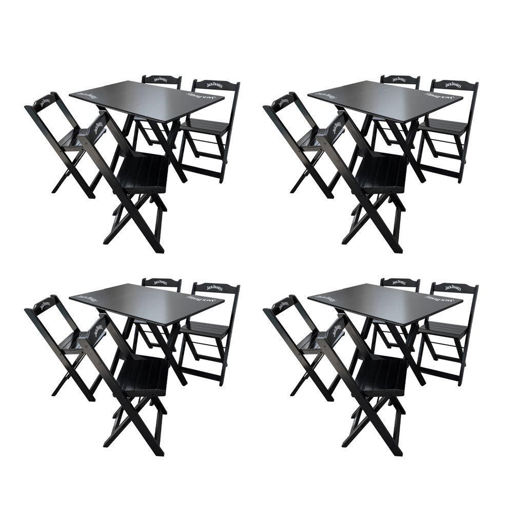 Kit 4 Conjuntos Mesa Dobrável Madeira 110x70 Com 4 Cadeiras Personalizada Jack Preta - Tarimatã - 1