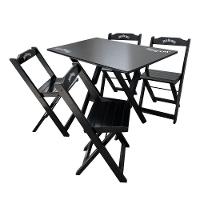 Kit 4 Conjuntos Mesa Dobrável Madeira 110x70 Com 4 Cadeiras Personalizada Jack Preta - Tarimatã - 2